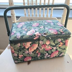 Floral Sewing Basket with Wicker Handle